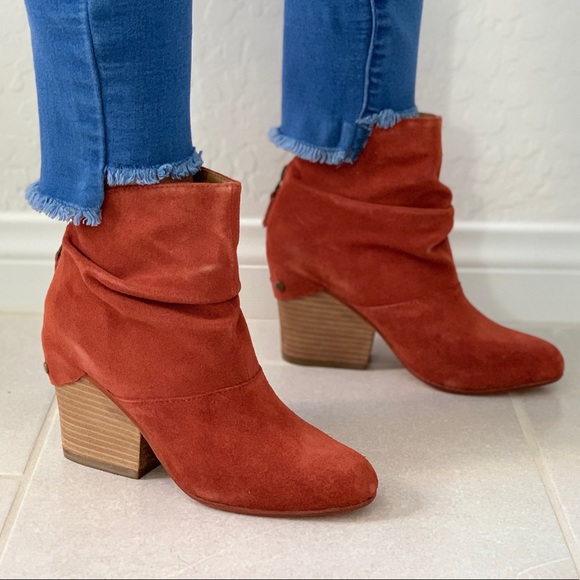 Rust Suede/Leather Slouched Ankle Bootie - Picture 1 of 8